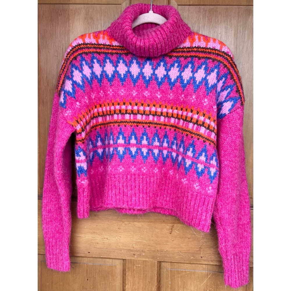 Forever 21 Fair Isle Pink Turtleneck Sweater L